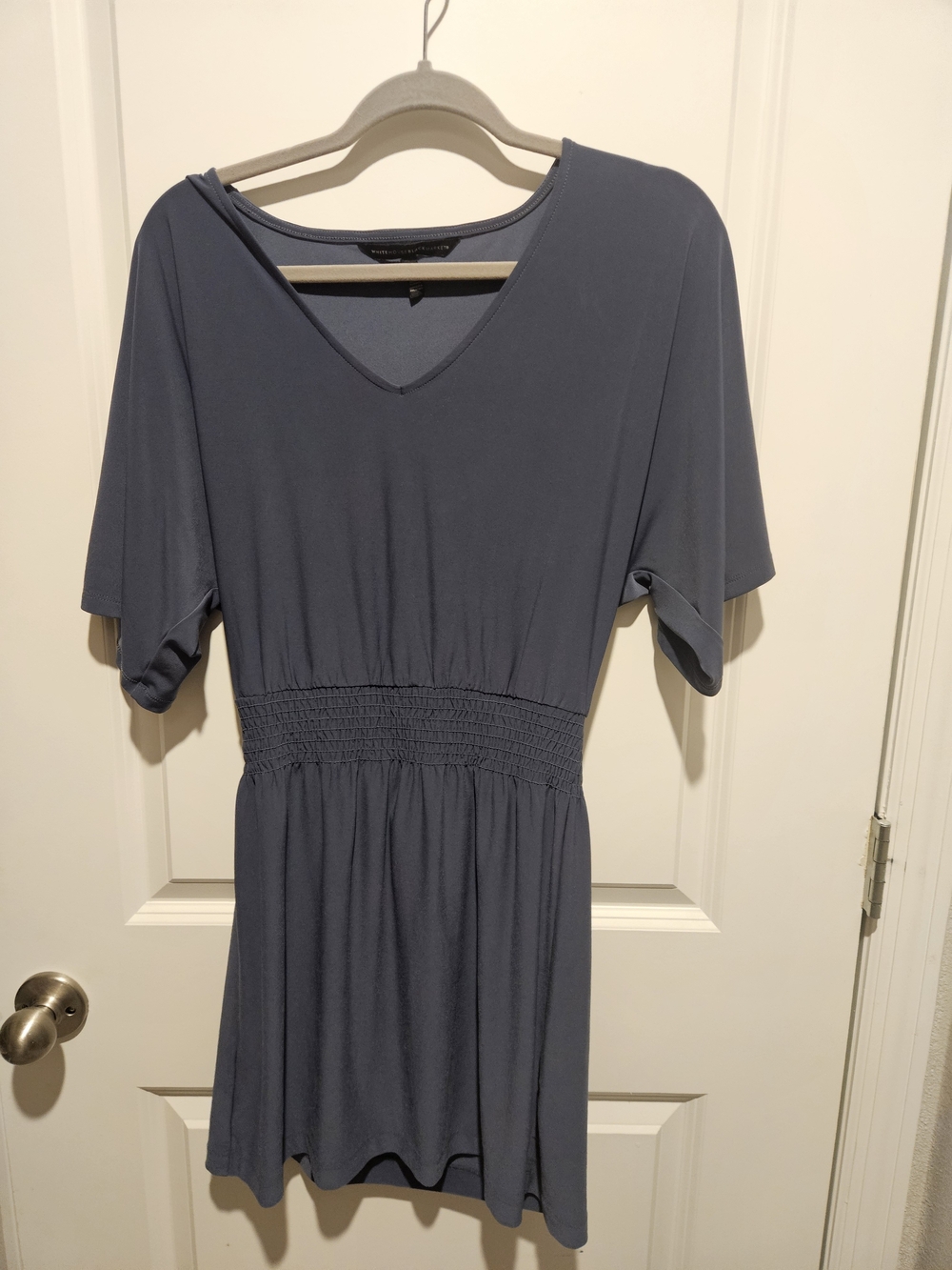 White House Black Market Slate Blue V-Neck Smocked-Waist Tunic